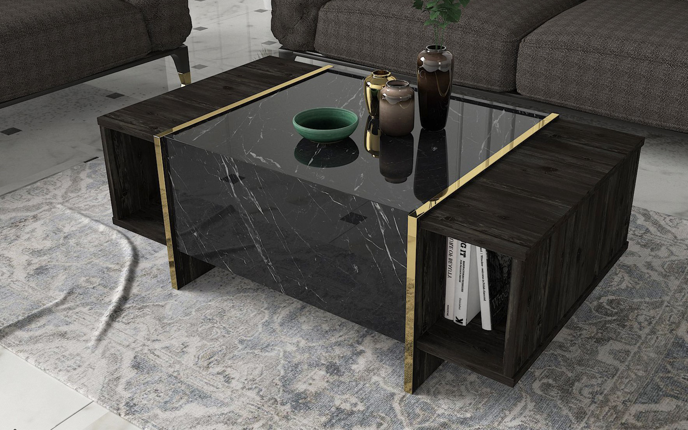 Masuta de cafea Veron, negru + auriu  1